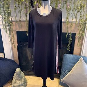 Como Blu navy long sleeve knit dress with ribbon red white and blue stripe L
